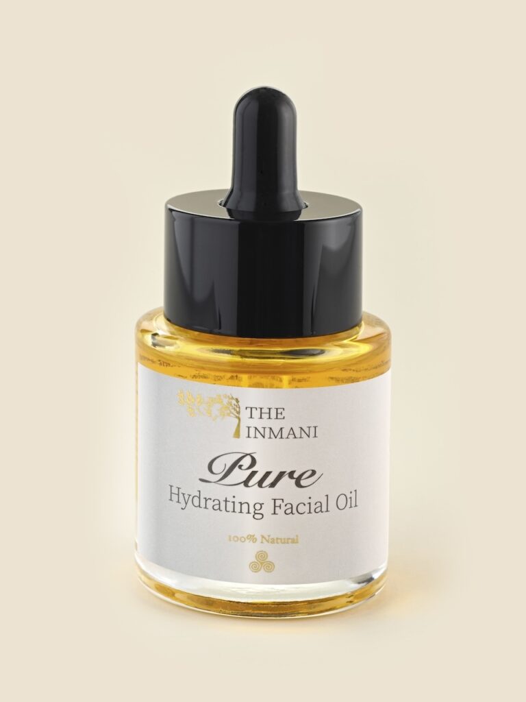 Duftfri PURE ansigtsolie med botanisk næring, der beroliger sensitiv og reaktiv hud, styrker hudbarrieren og giver langvarig fugt – THE INMANI