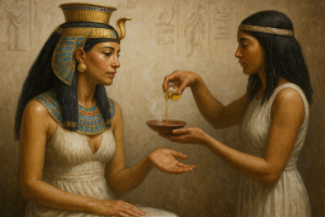 Kvinde påfører frankincense hudplejeolie i et sanseligt ansigtsritual