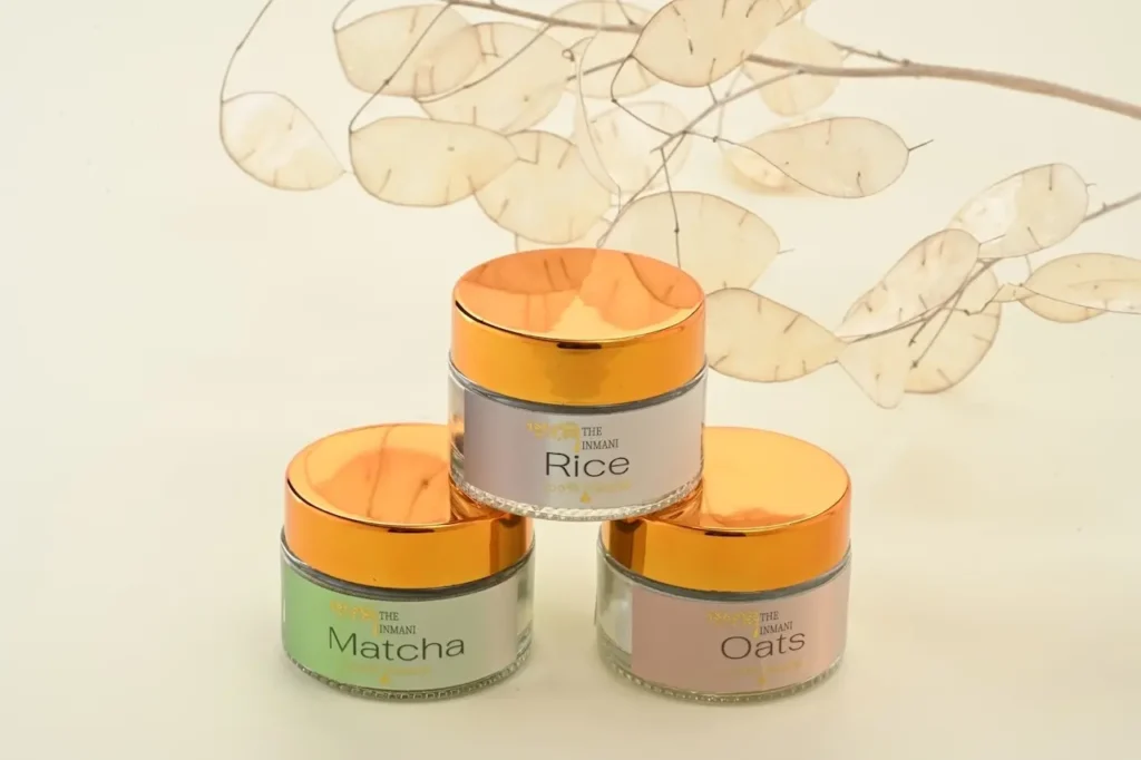 THE INMANI Mineral Ansigtsmasker – Matcha, Rose, Rice, Oat – naturlig hudpleje uden skadelige stoffer