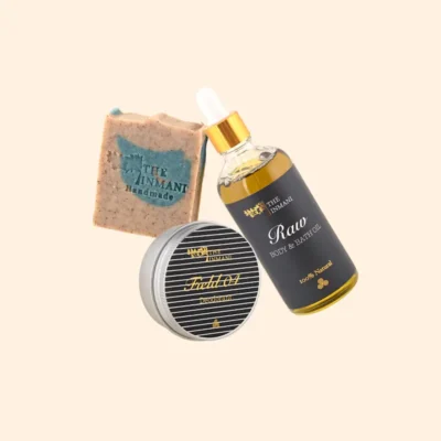 Forfriskende kropsplejekit til aktiv livsstil fra THE INMANI med kropsolie og plejende kropsprodukter